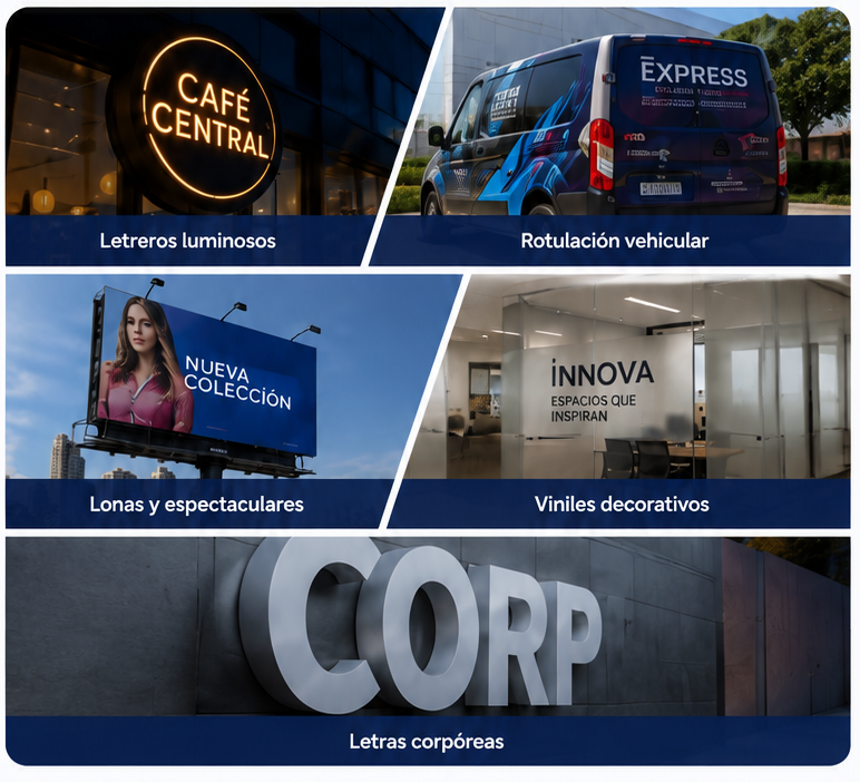 Servicios de Publicidad Innova: letreros luminosos, rotulación vehicular, lonas y espectaculares, viniles decorativos y letras corpóreas